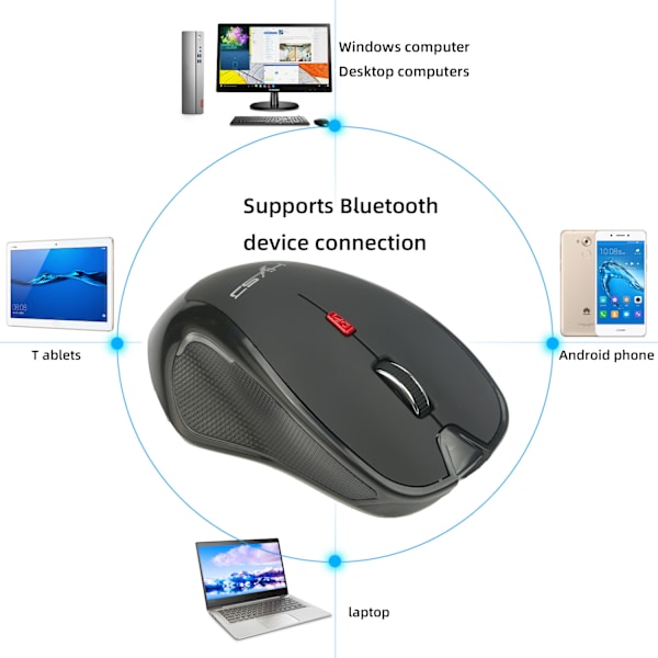 Bluetooth trådlös mus, justerbar 2400DPII, 6 knappar com