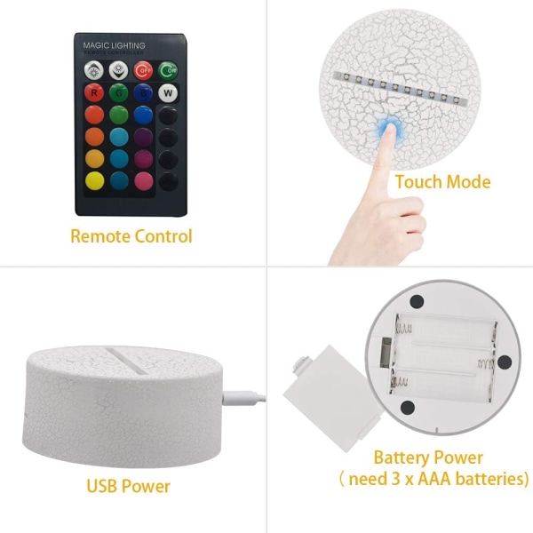 Havfrue 3D Lampe Nattelys for Barn med Smart Berøring & Fjernkontroll 7 Farger + 16 Farger Skiftende Dimbar Havfruegaver