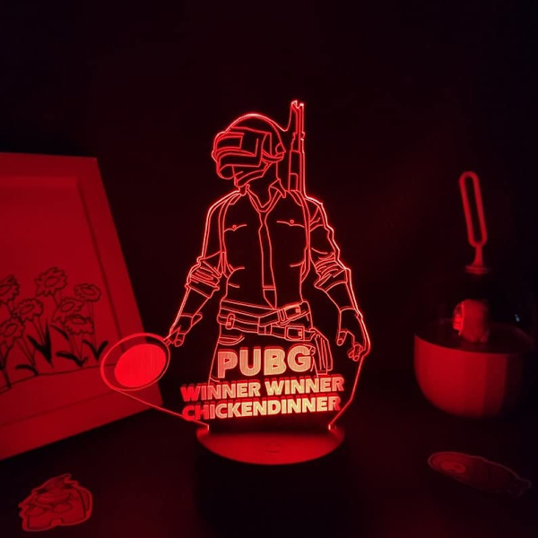 King PUBG lampa 3D Illusion Nattljus, Fjärrkontroll Bord