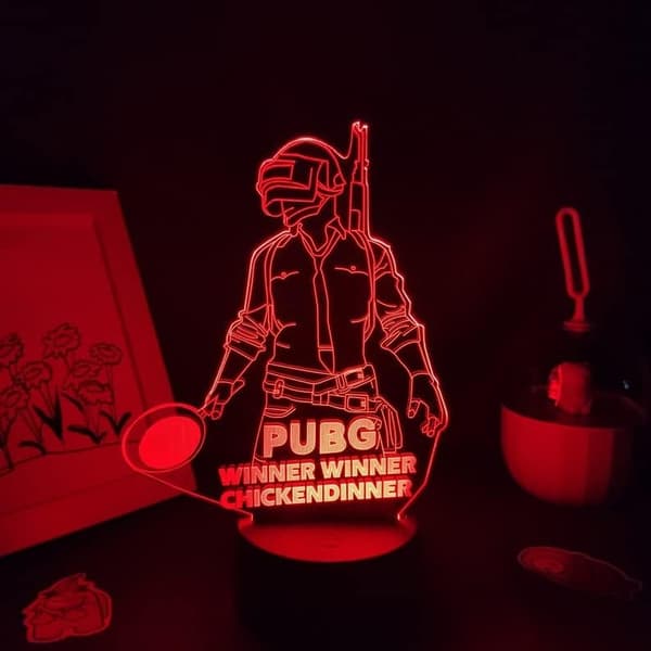 King PUBG lampe 3D illusjon nattlys, fjernkontroll bordlampe