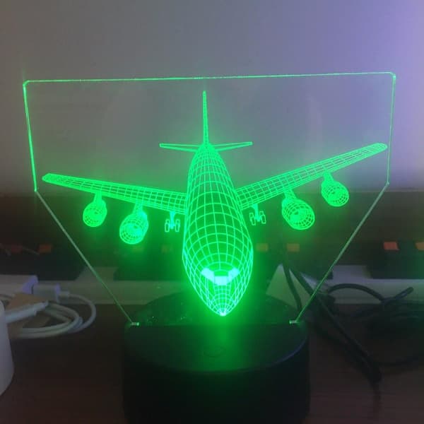 Flyvemaskine 3D Lys LED Bordlampe Optisk Illusion Hologram