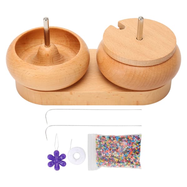 Perle Spinner Skål Poleret Træ Dæksel Metal Aksel Stabil Oval Base Perle Maker til Smykkefremstilling DIY