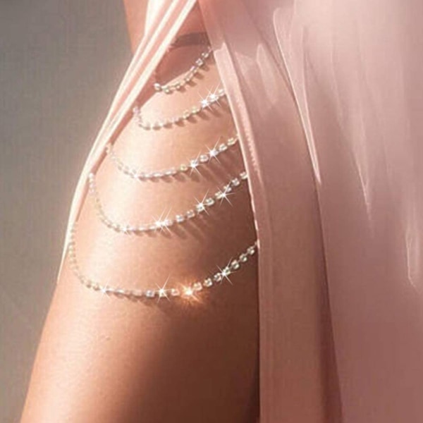 AVEKI Boho Kristall Benkedjor Rhinestone Body Chain Rave Par