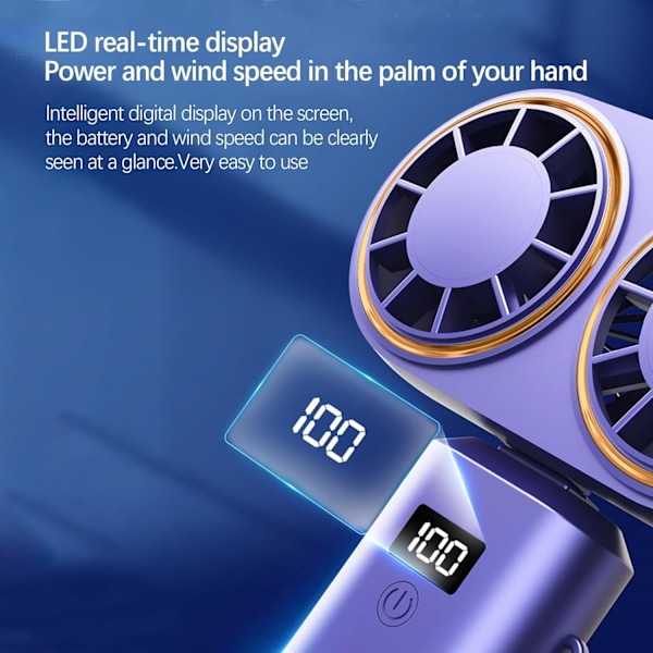 Bärbar Handhållen Fläkt | USB-Laddning Kylare Dubbel Fläkt | Bärbar Dubbel Fläktkylare | Digital Display Handhållen Fläkt, Uppladdningsbar Handhållen
