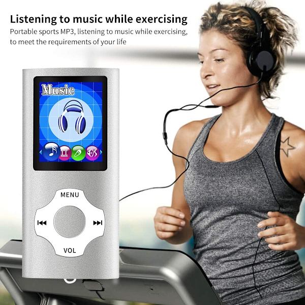 MP3/MP4 bärbar spelare, 1,8 tum LCD-skärm, maxstöd 64 GB, silver