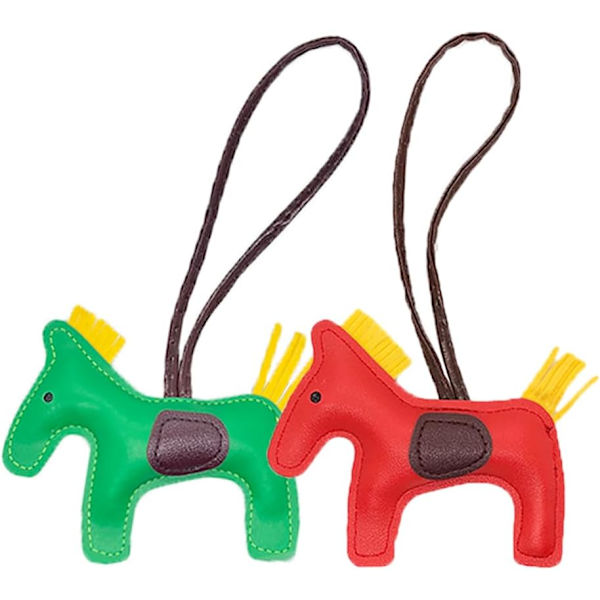 Läder Tassel Pony Nyckelring Läder sydd häst styling söt mode väska tillbehör Green + Red