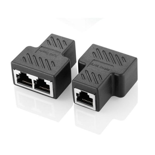 Skærmet CAT5E RJ45 netværks trevejs hoved netværkskabel forlænger et punkt to adapter tap，2stk