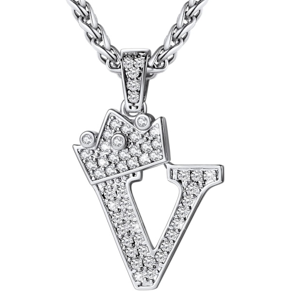 Krone Initial A-Z Halskæde, Iced Out Bogstav Vedhæng med 22-24 Tommer Kæde, Mænd Kvinder Bling Hip Hop Alfabet Navn Smykker Gave Store Initialer Halskæder V Silver