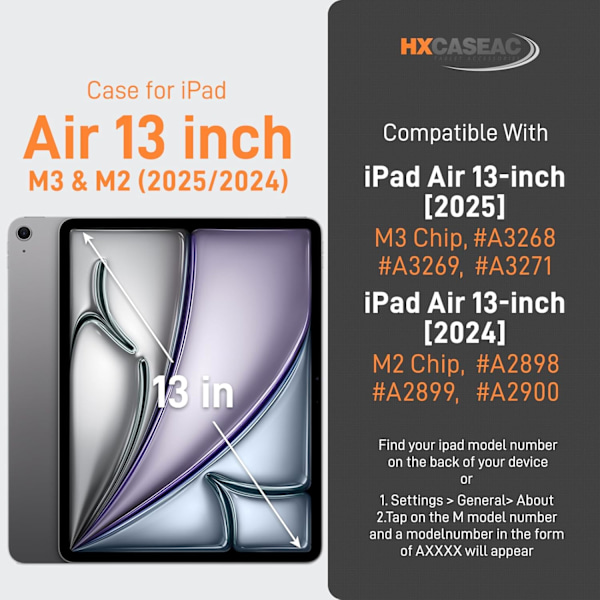 Cover til iPad Air 13 tommer (M3 2025) & (M2 2024), Sh0ckproof Design med Pencil Holder/Skærmbeskytter/Roterende Håndrem, Beskyttelse Orange New iPad Air 13 20242025