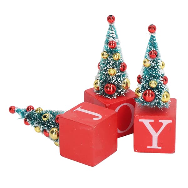 3 st Mini Julgran Dekoration Rustik Stil Mini Julgran JOY Träblock Skylt Bordsdekoration