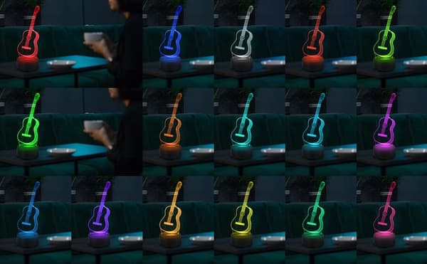3D Guitar Illusion Lampe Natlys til Soveværelse 16 Farver Ch