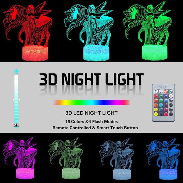 Enhörning Sprite Nattljus 3D LED Optisk Illusion Ljus La