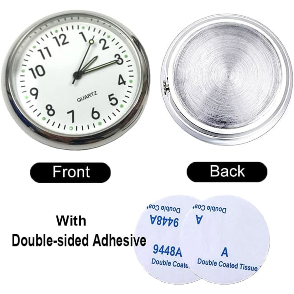 Bilklokke, Mini Quartz Analog Bil Dashbord Tid Luftventil Klistremerke Klokke Ur for Bildekorasjon, Universell og Lysende (Hvit)