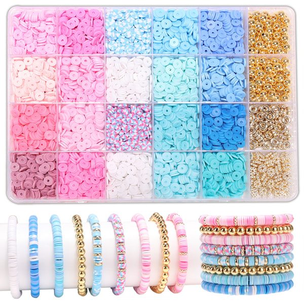 Armbåndssæt 24 gitter lerperler 6mm blød lerstykke armbånd DIY håndlavet perle skæresmykker tilbehørssæt, armbånd og smykkefremstilling type E
