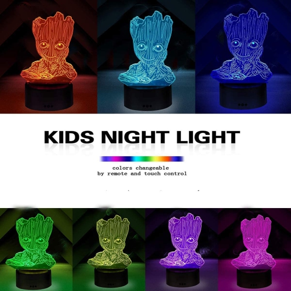 Groot 3D Natlys, Børne 7 Farve Berørings Dekor Bordlampe, Optisk Illusion 7 Farver Skiftende Julegave Fødselsdagsgaver