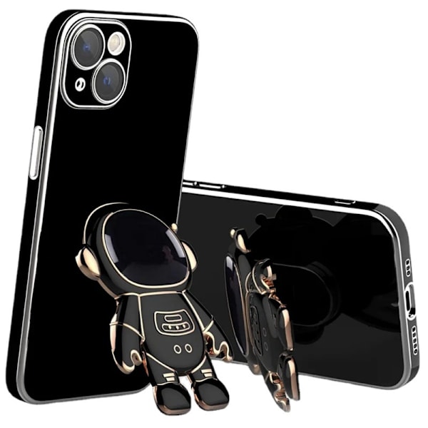 6D galvanoitu astronautti piilotettu jalustakotelo iPhonelle Naisastronautti taittuva jalusta iPhone-kotelo kamerasuojalla Pehmeä TPU iskunkestävä puskuri Black iPhone 11 Pro Max