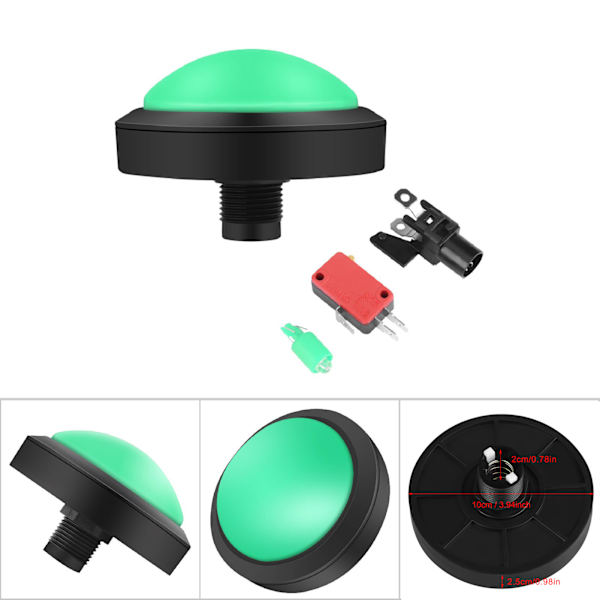 100mm massiv arkadknapp med LED-konvexitet konsolbyte (grön)