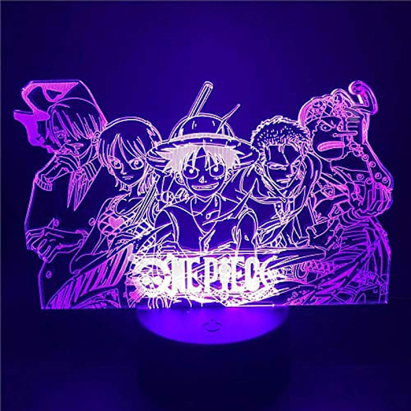 One Piece Luffy 3D Illusionslampa med Smart Touch, RGB-effekt, USB-driven, Kreativ 3D Japansk Animelampa