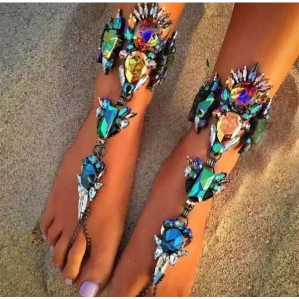 Boho Rhinestones Statement Alloy Gemstone Anklet Summer Beac B