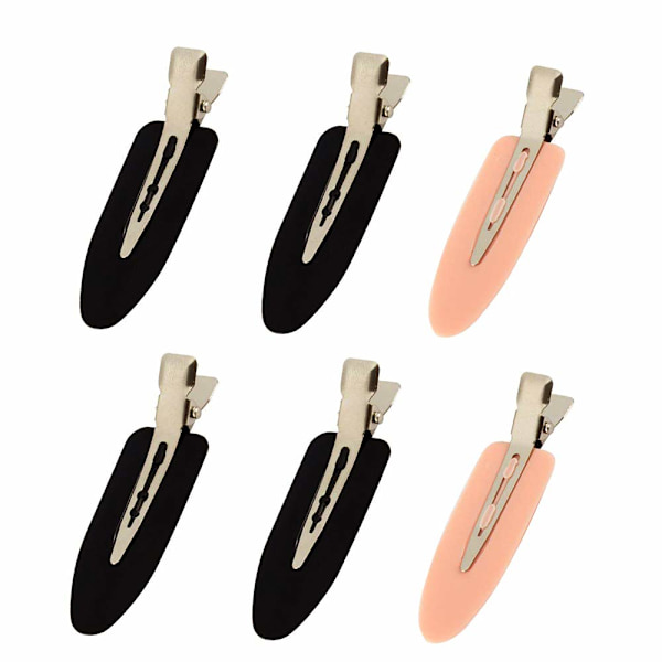 6 stk. hårklemmer uten bøy, ingen brette hårklemme for frisering, sminkeklemmer for kvinner og jenter Black&Pink