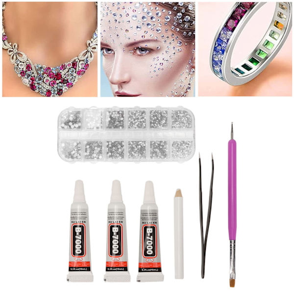 Rhinestones Lim Kit Crystal Glass Rhinestones Lim Gel Kit til DIY Tøj Stof Sko Smykker Fremstilling Neglekunst White