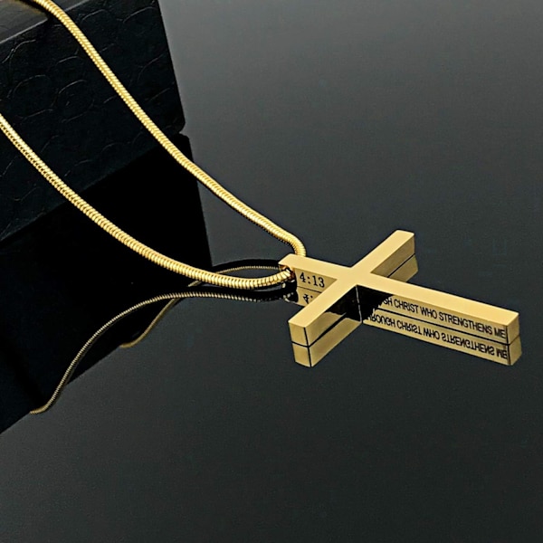 Ristiriipus miehille Ristiriipus VOIMAA Raamatun jae Ruostumattomasta teräksestä valmistettu kaulakoru Gold Cross1