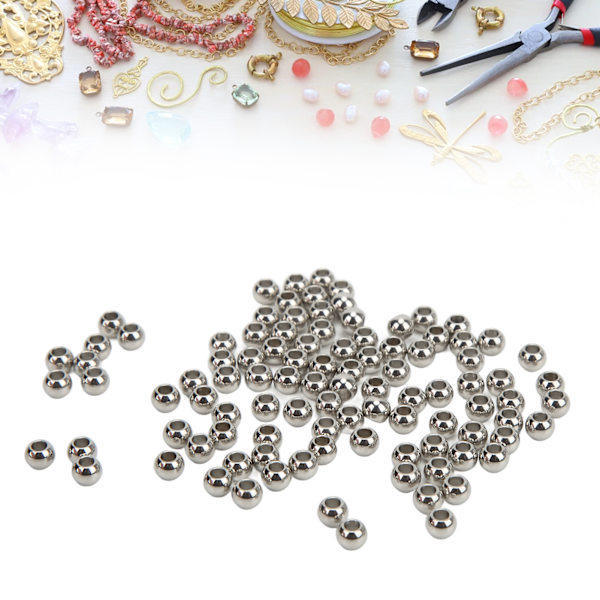 100 st metallpärlor i rostfritt stål, robusta, hållbara, glänsande yta, brett användningsområde, smyckespärlor för örhängen och halsband
