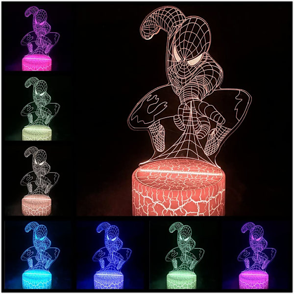 3D Illusion Nattlampa för Marvel Fans Barn, Superhjälte - Spiderman Captain Led Lampa med 16 Färger USB Touch & Fjärrkontroll för Rum Deko, Pojkar & Flickor Födelsedagspresenter