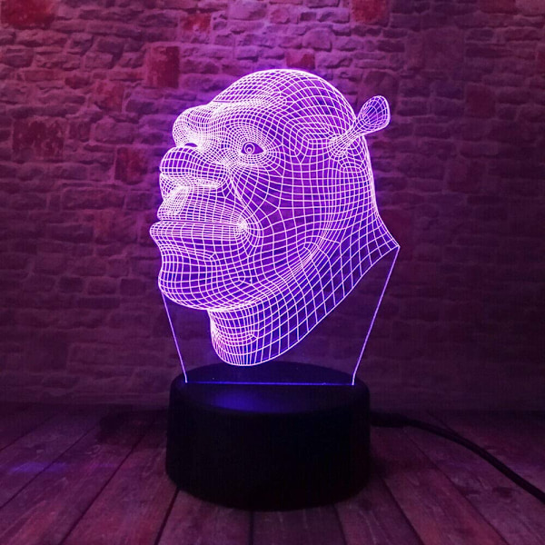 Nattlys Shrek 3d LED Akryl Lampe Hjemmedekor Knappbryter 7 Farger med Fjernkontroll