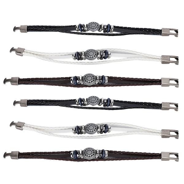 6 st armband handvävd split läder flätat PU herr dam retro armband 23cm