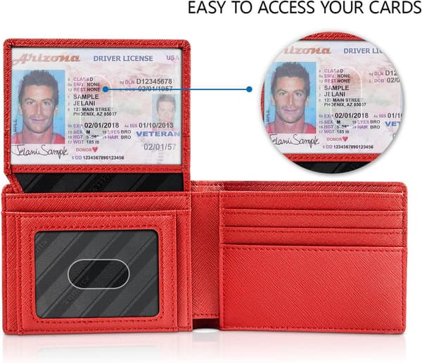 Plånböcker för män 15 kortfodral Slim Rfid Läder 2 ID-fönster med presentförpackning Herrtillbehör A pure red