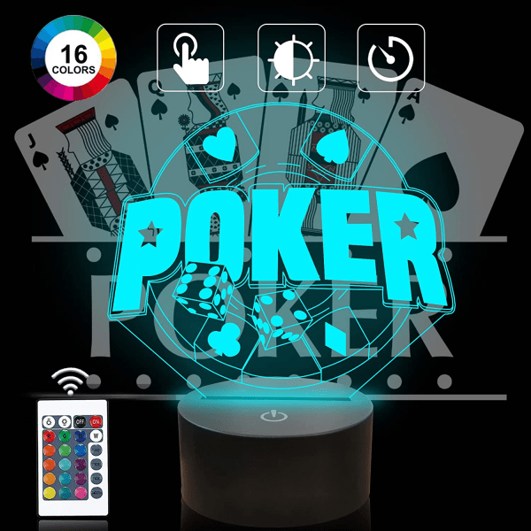 Poker Terninger 3D Lys, Attivolife LED Hologram Natlampe Bordlampe