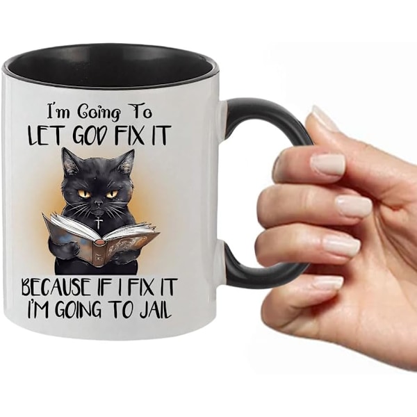 Rolig Katt Kaffe Mugg, Jag Ska Låta Gud Fixa Det, Kattälskare Mugg 11oz, Söta Katt Nyhetsgåvor för Pappa Mamma Pojke Flicka, Keramisk Tekopp för Kaffe, Te Style 6