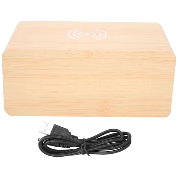 Monitoiminen puinen 2000mAh minikellokaiutin langaton Bluetooth-kello stereokaiutin (keltainen puu punainen valo)