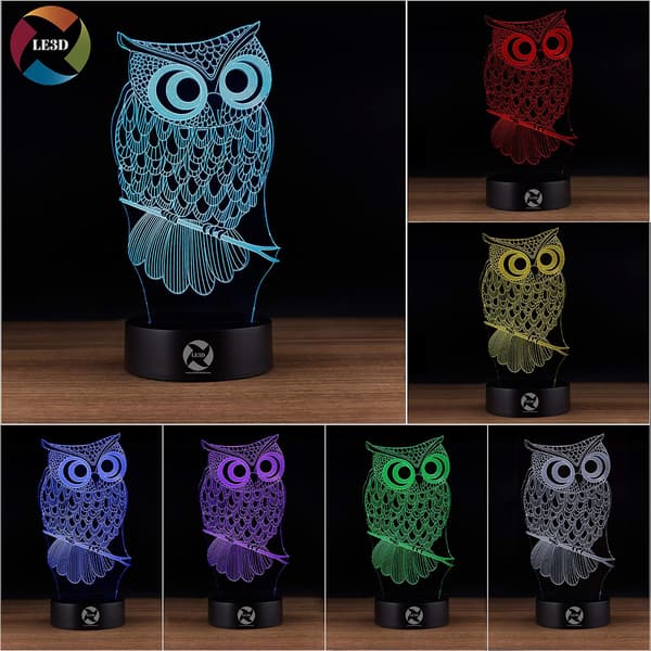 3D Optisk Illusjon Nattlys - 7 LED Fargeskiftende Lampe