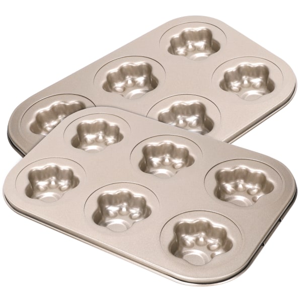 2 stk. karbonstål kakeform non-stick DIY søt form gull desserter lage former 6 Grids Cat Paw