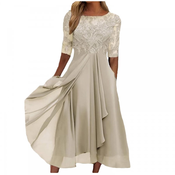 Kjole Udskæring Lang Kjole Brudepiger Aftenkjole (Beige M)