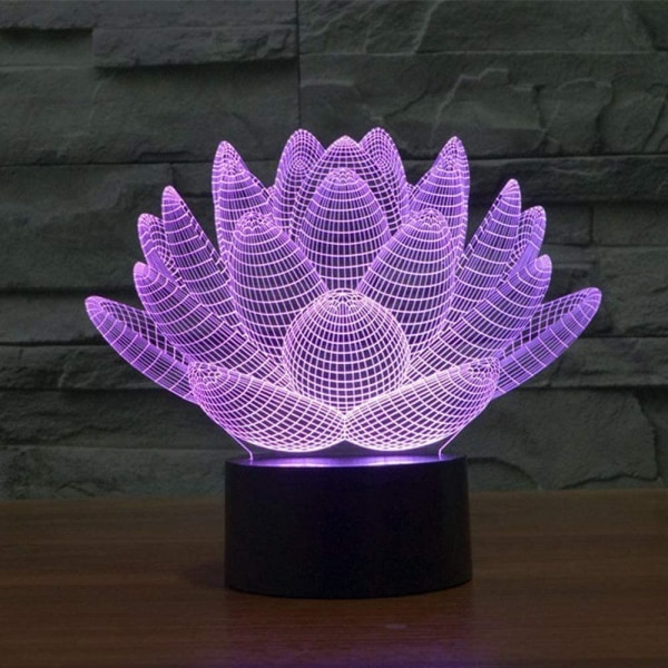 3D LED Blomsterlotus Optisk Illusions Sensor Nattlys med Smart Berøring