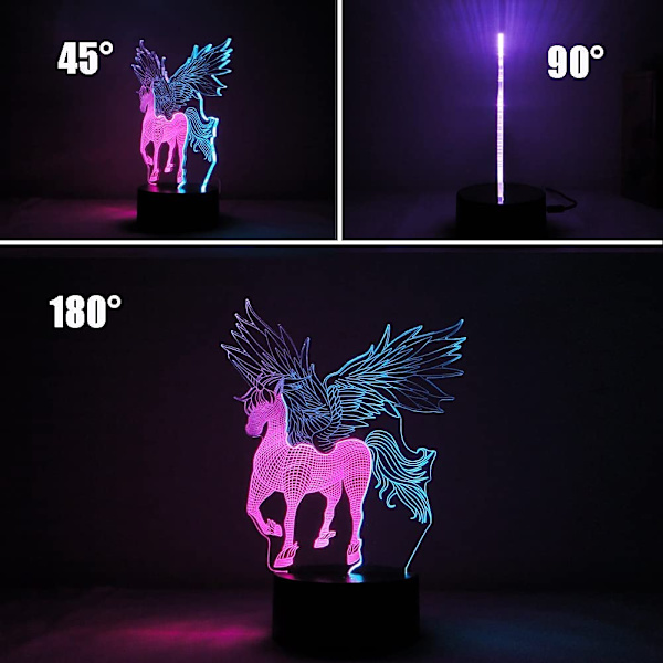 Enhörning LED 3D Illusionslampa USB Optisk Lampa Nattlampa Festivalpresent Födelsedagspresent för Liten Baby Pojke Flicka Flickvän