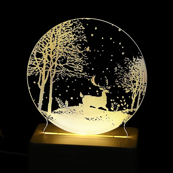 Akryl 3D nattlampa julhjort i skogen USB LED-bord