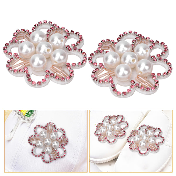 2PCS Krystall Sy på Patch Rhinestone Perle Applikasjon Klær Veske Sko Tilbehør Dekorasjon Rød Perle Blomst