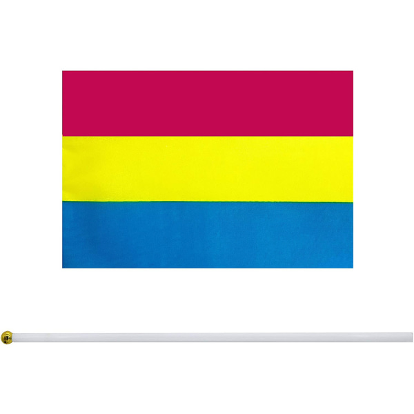 Sateenkaarikäden heiluttava lippu raidallinen sateenkaarilippu, jossa on pieni minilippubanneri, 50 kappaleen pakkaus (Pansrxual)