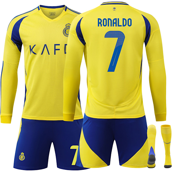 24/25 Jalkapallosetti lapsille, verryttelypuku pojille, Al-Nassr NO.7 jalkapallojoukkueen pelipaita, pitkä verryttelypuku, paidat, shortsit ja sukat 2XL