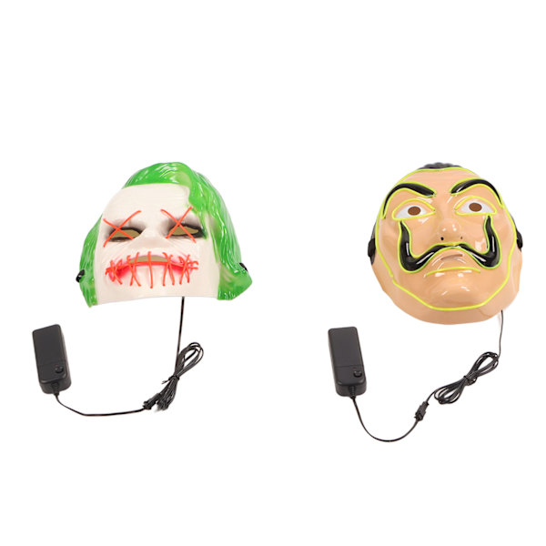 2 stk. LED ansigtsmaske 3 lystilstande El sikker behagelig lysende Halloween ansigtsmaske til fest