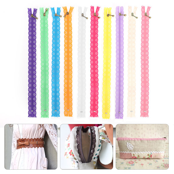 10 st spetsblixtlås blandad stil knopp silke form nr 3 nylon sy klädtillbehör 30 cm
