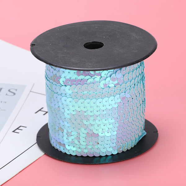 100 Yard Paljettsnöre 6mm Dekorativt Tillbehör för Kläder Skor Plast Harts Paljettrad Himmelblå 100 Yard/Rulle