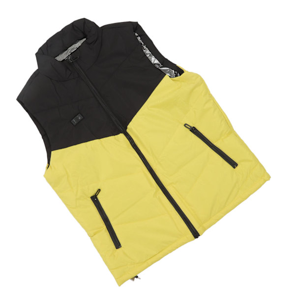 Oppvarmet vest elleve oppvarmingssoner 3 justerbare nivåer USB strømforsyning vaskbar oppvarmet jakke med innerlomme gul svart M 52,5-60 kg