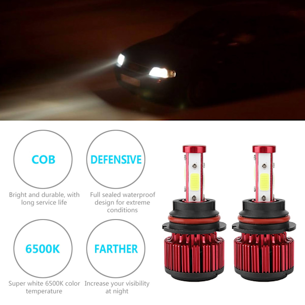1 Par X6-COB Bil LED Hovedlys H4 H7 H11 H13 5202 9004 9005 9006 9007 9012 Hovedlampe (9004)