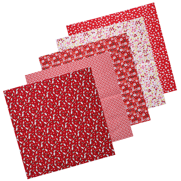 2 sett bomullsstoff vanlig vev trykkstoff DIY sying quilting PatchWork 5 farger 50x50cm (rød)