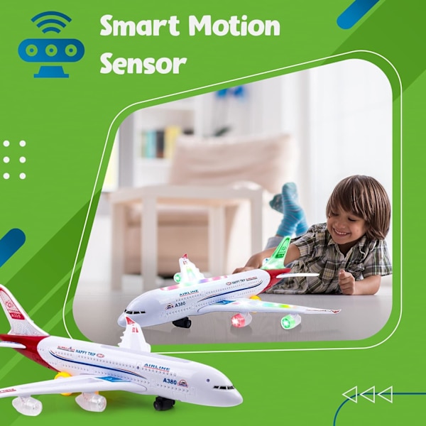 Leksaksplan för barn, Bump and Go Action, Leksaksplan med LED-blixtljus och ljud för pojkar och flickor 3-12 år (Airbus A380)